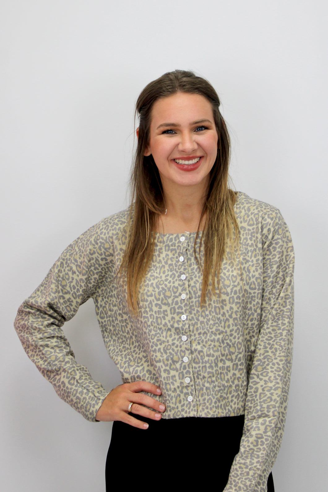 Leopard button down top