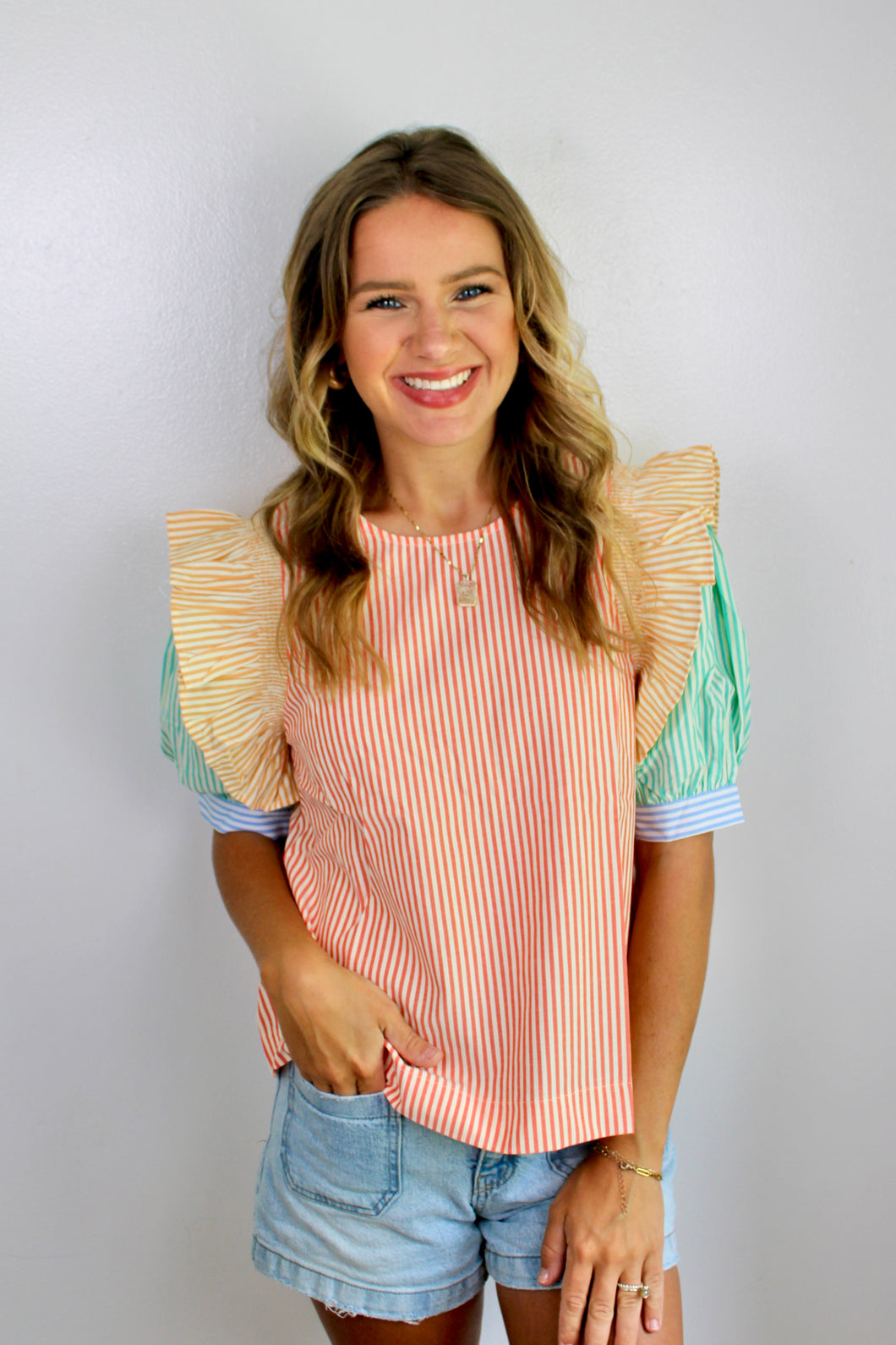 Multi stripe colorblock top- last chance