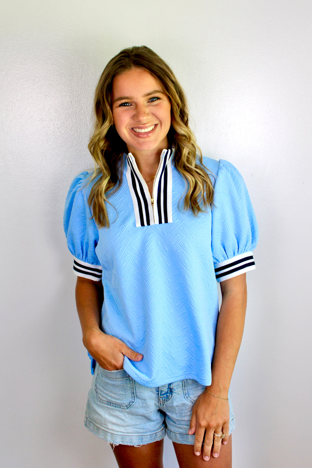 Light blue zip top- last chance