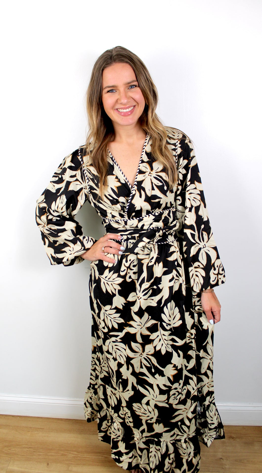 Black ivory wrap dress