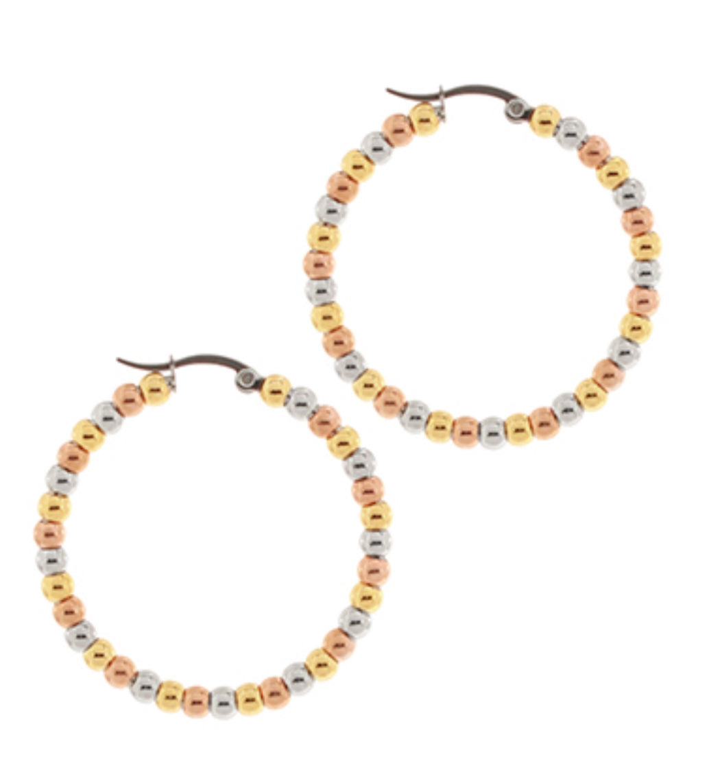 Gold silver rose gold beaded hoops