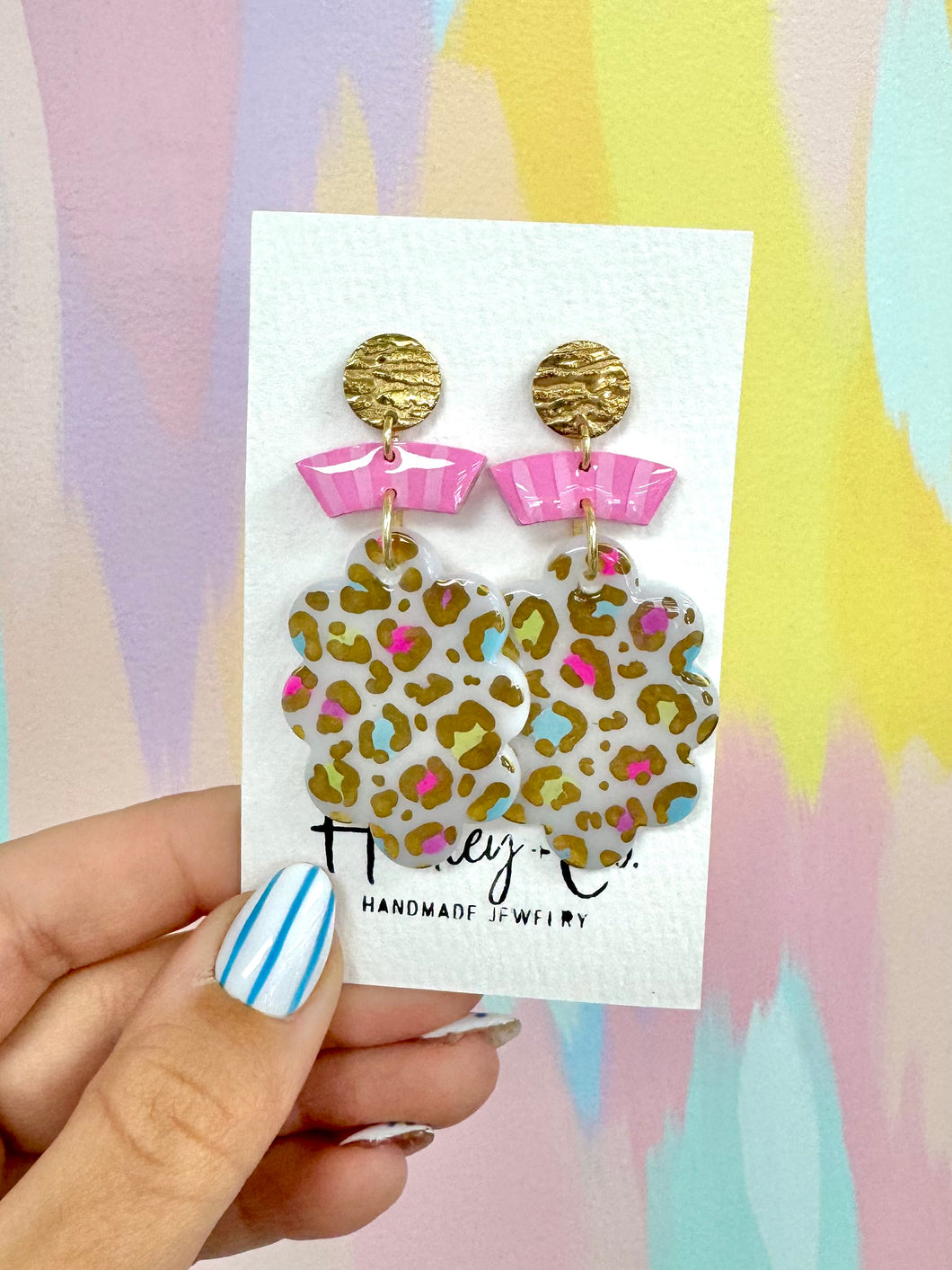 Leopard pink stripe Hadley + co earrings