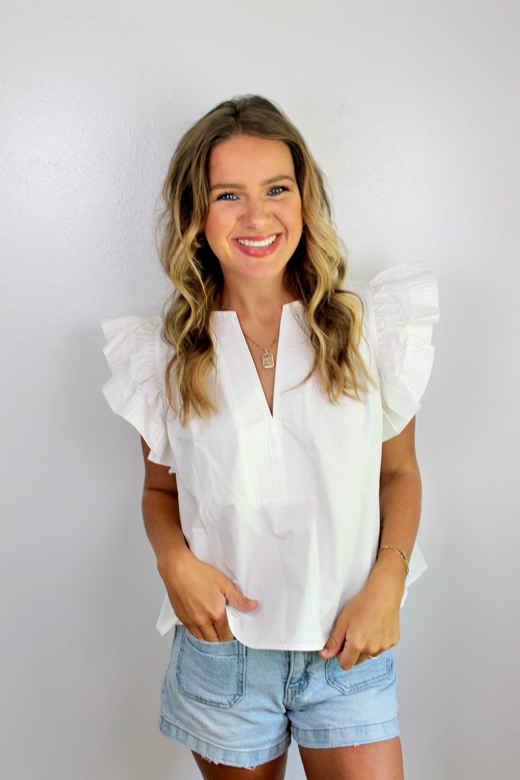 White ruffle top - last chance