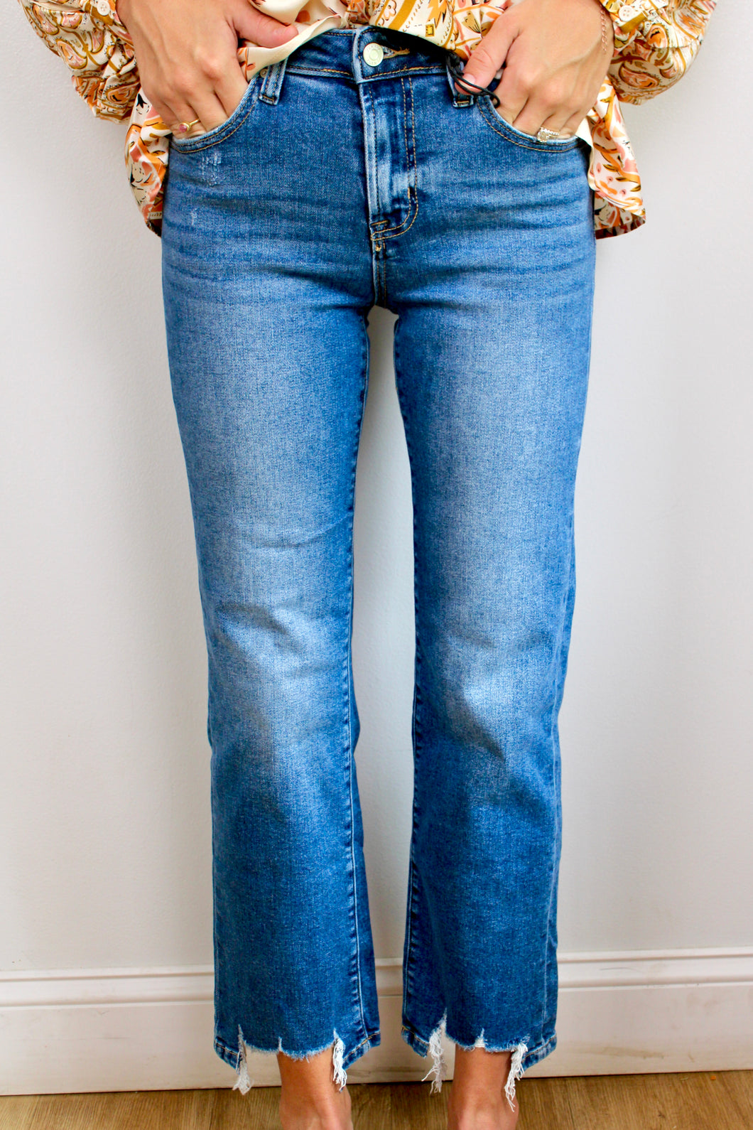 Zenana distressed hem pants