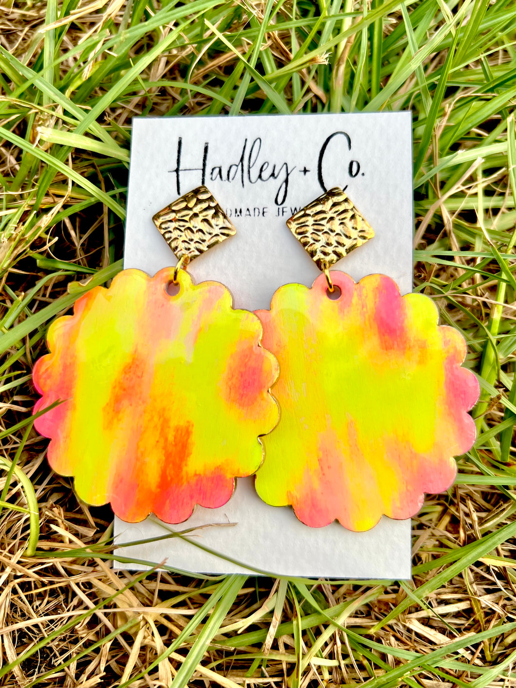 Pink yellow scalloped Hadley + co earrings