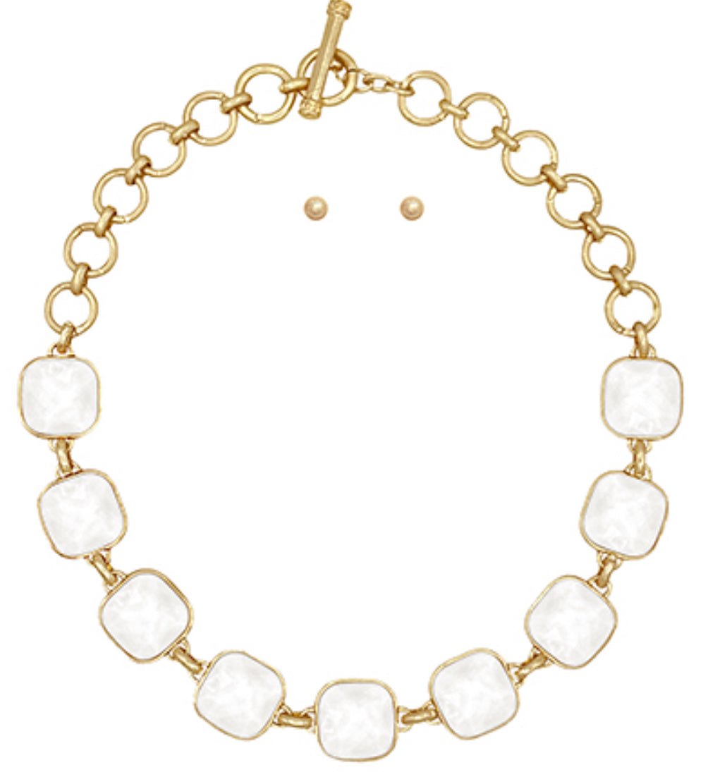 White square jv dupe necklace