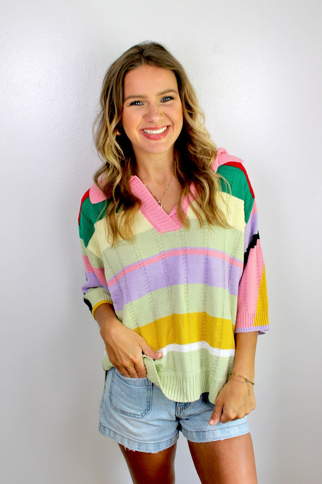 Stripe multi collar top