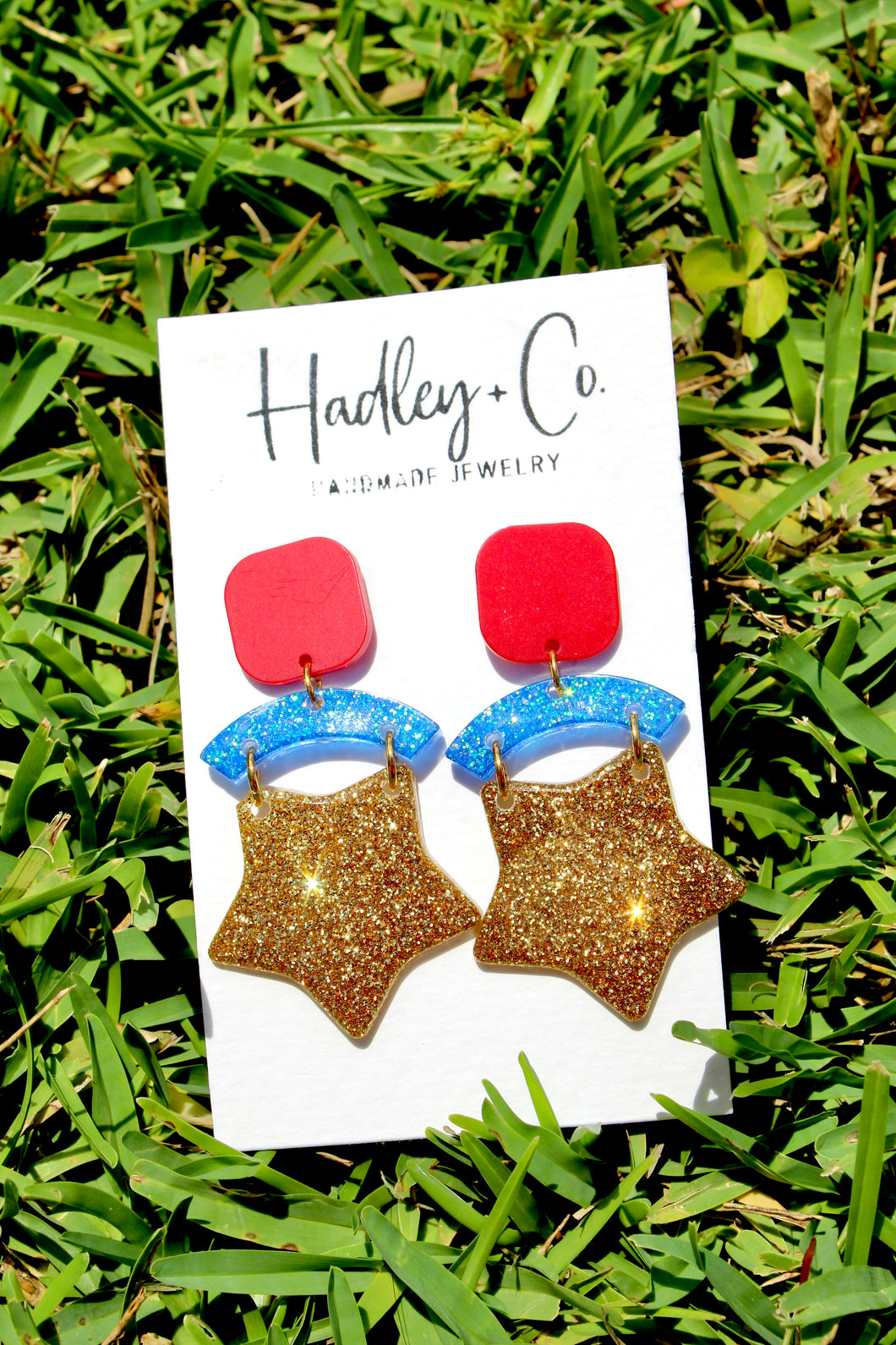 Red blue gold star Hadley + co earrings