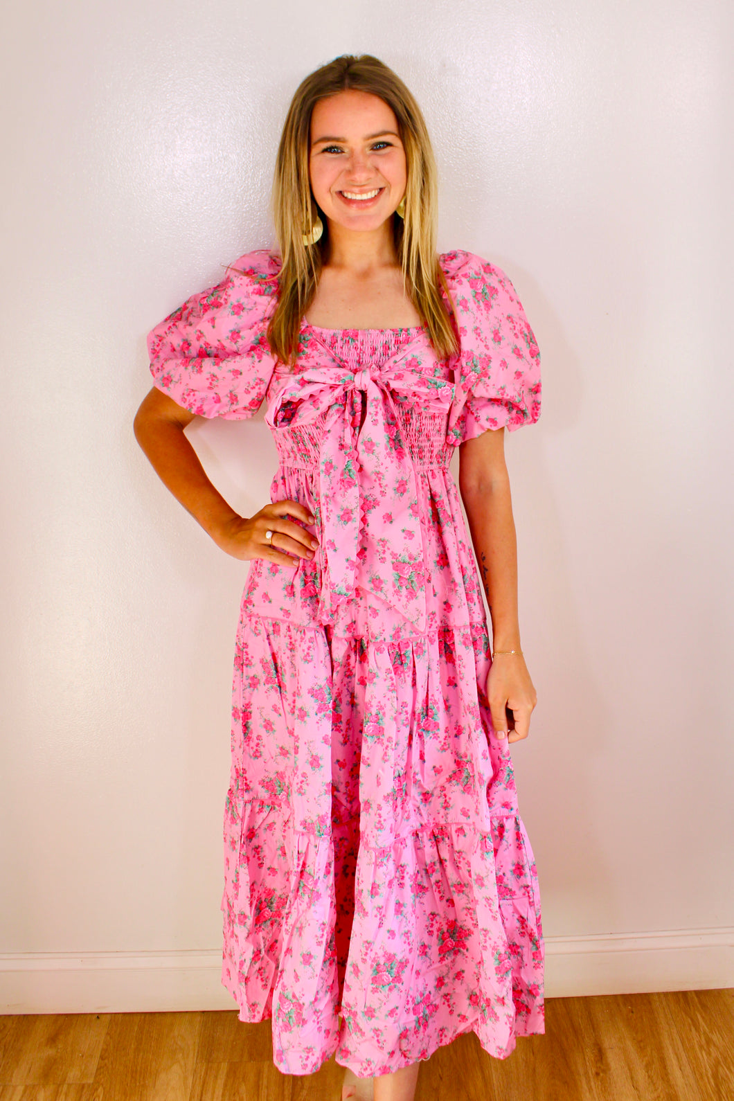 Bow pink midi dress- last chance