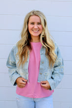 Load image into Gallery viewer, Denim pearl bow jacket
