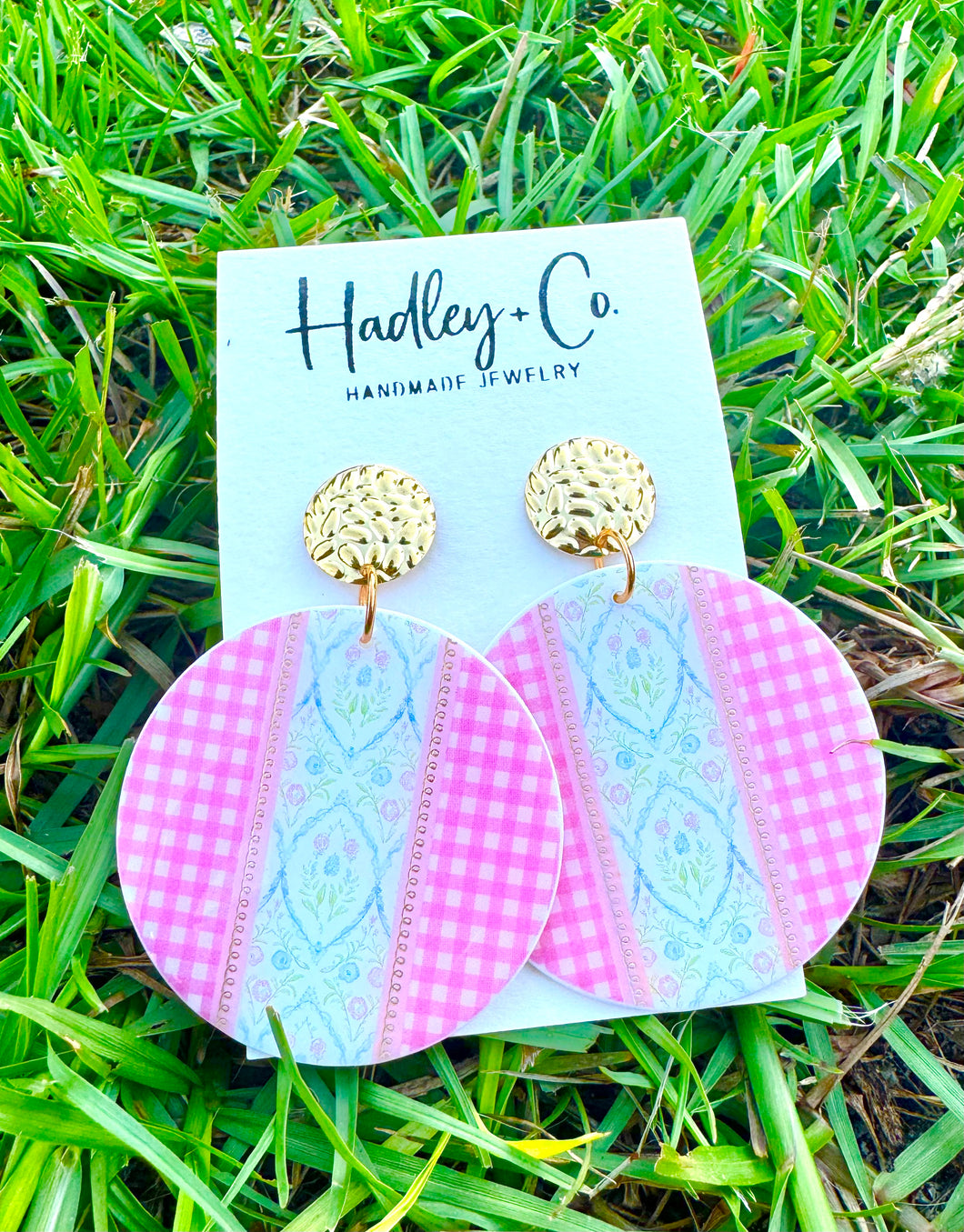 Pink gingham floral Hadley + co earrings