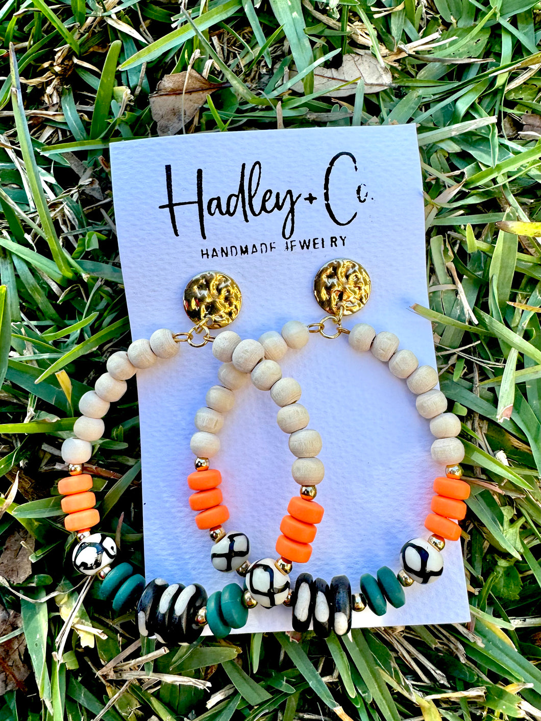 Orange Green beaded Hadley + co earrings