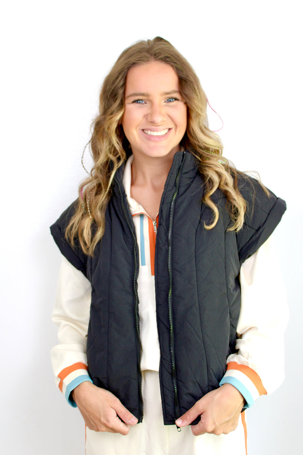 Black zip puff vest