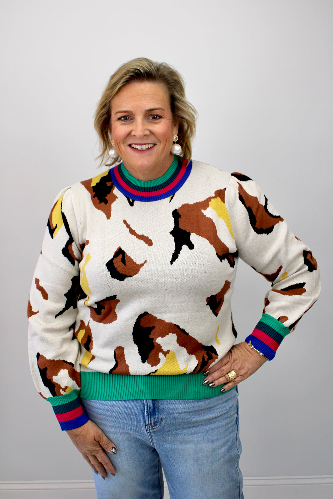 Multi stripe leopard sweater