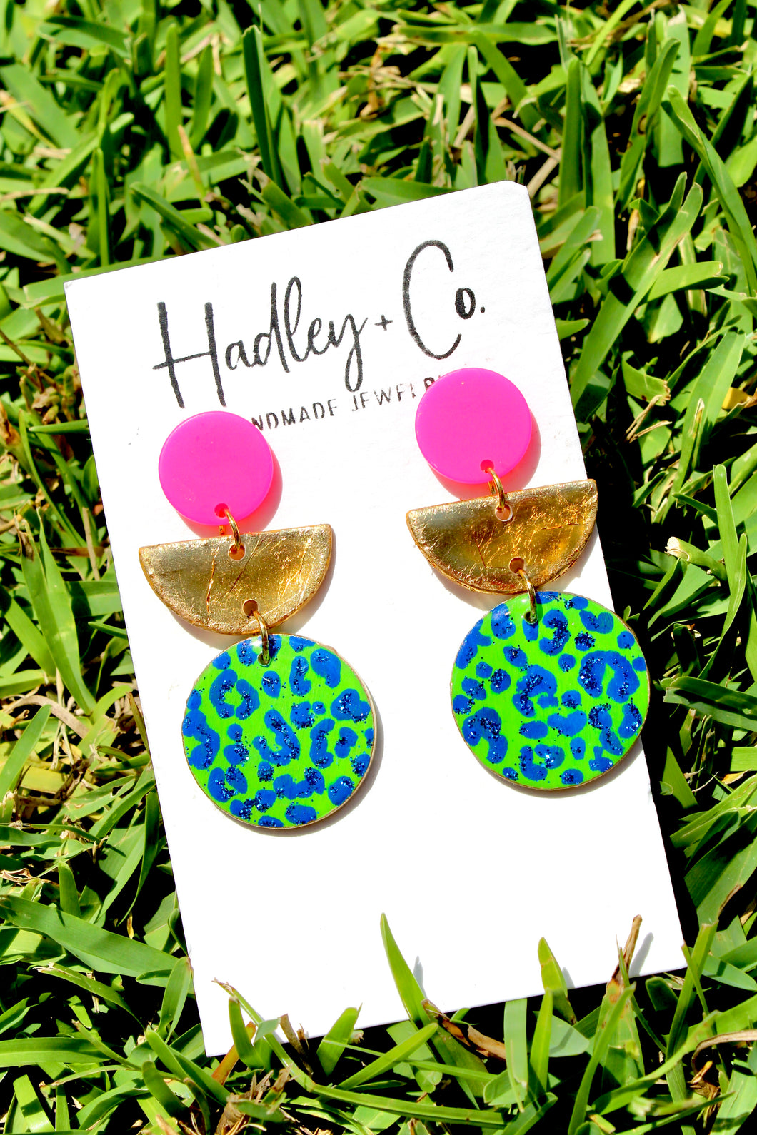 Pink green blue leopard Hadley + co earrings