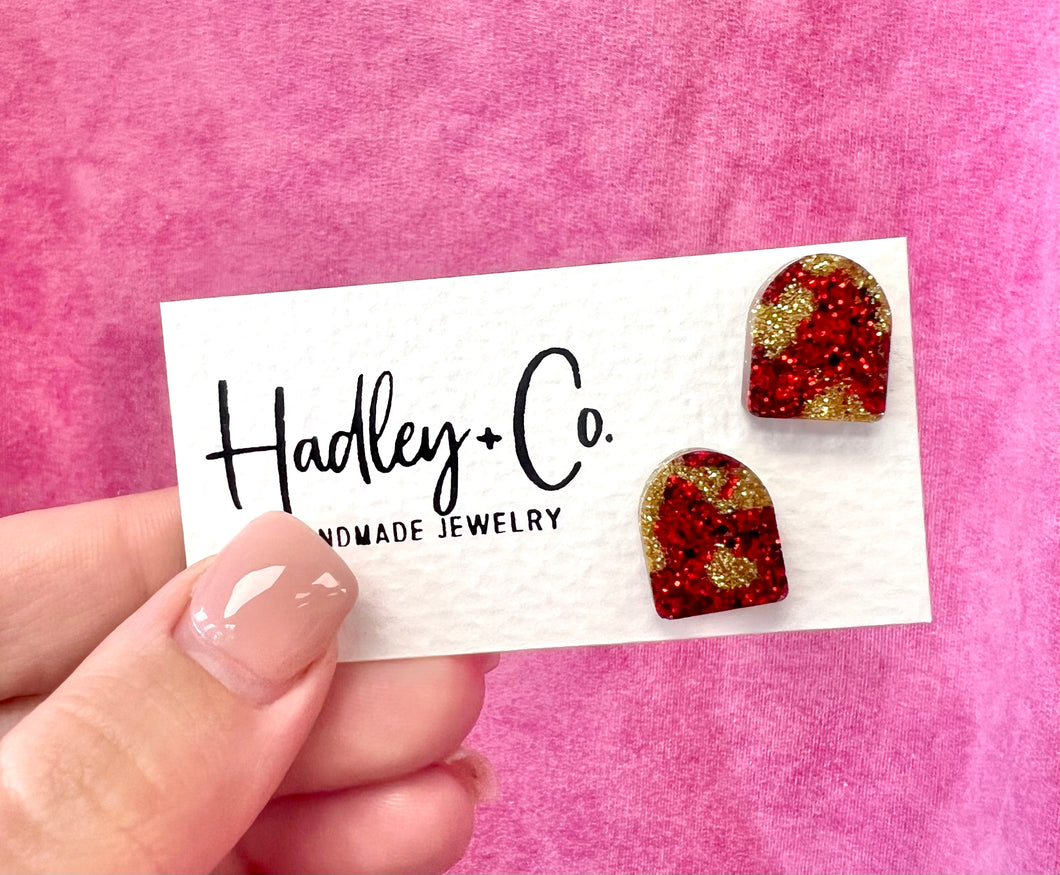 Red gold glitter Hadley + co stud earrings