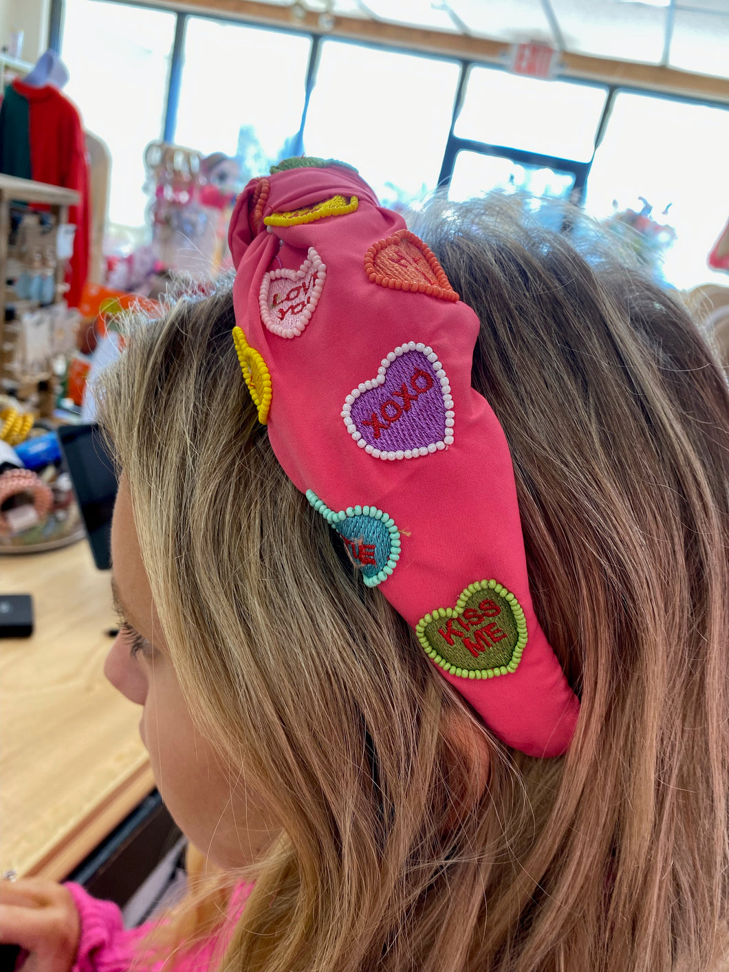 Pink conversation heart headband