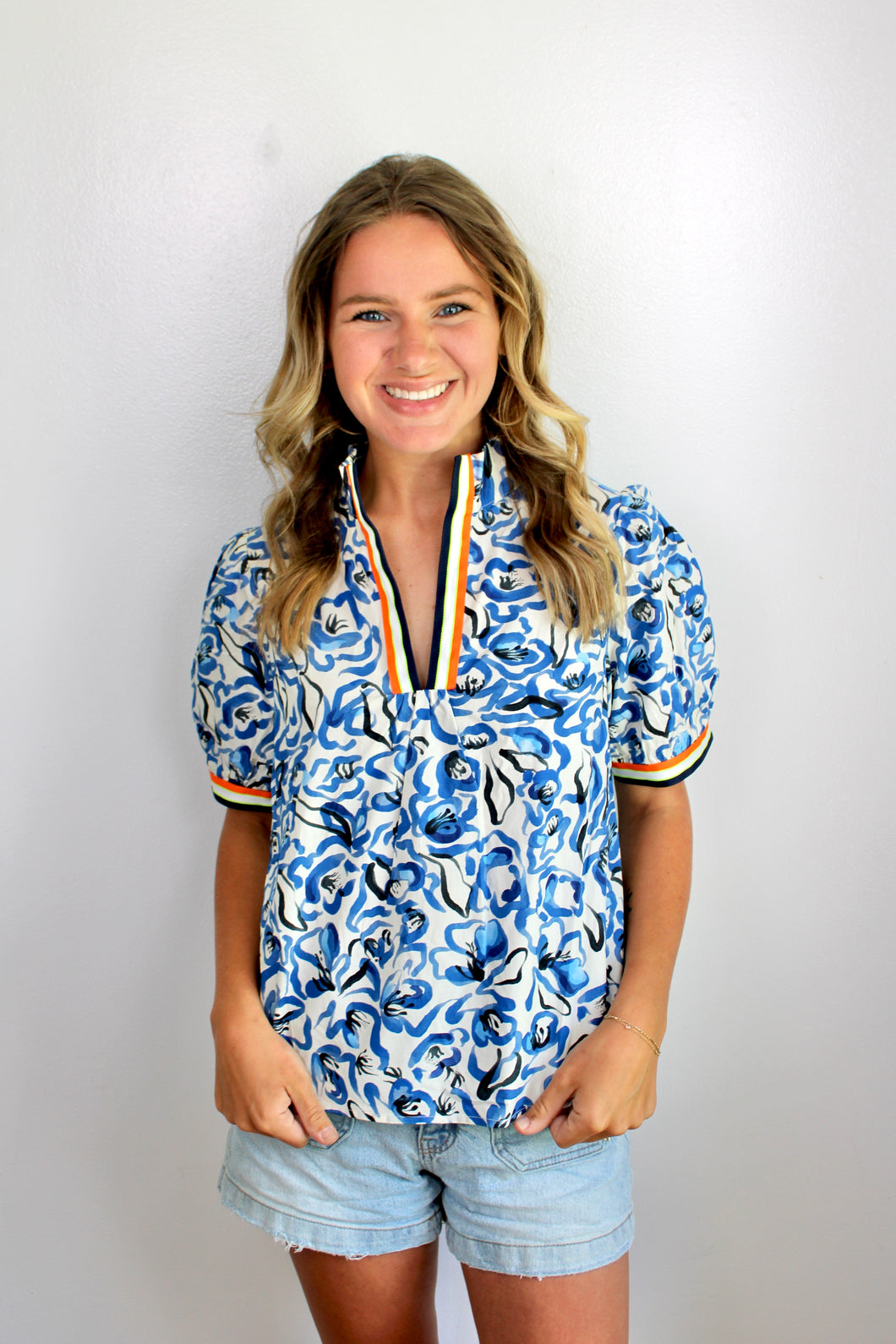 Navy orange top