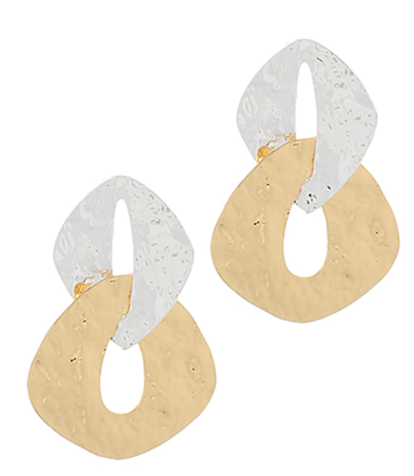 Gold silver oval linked earrings
