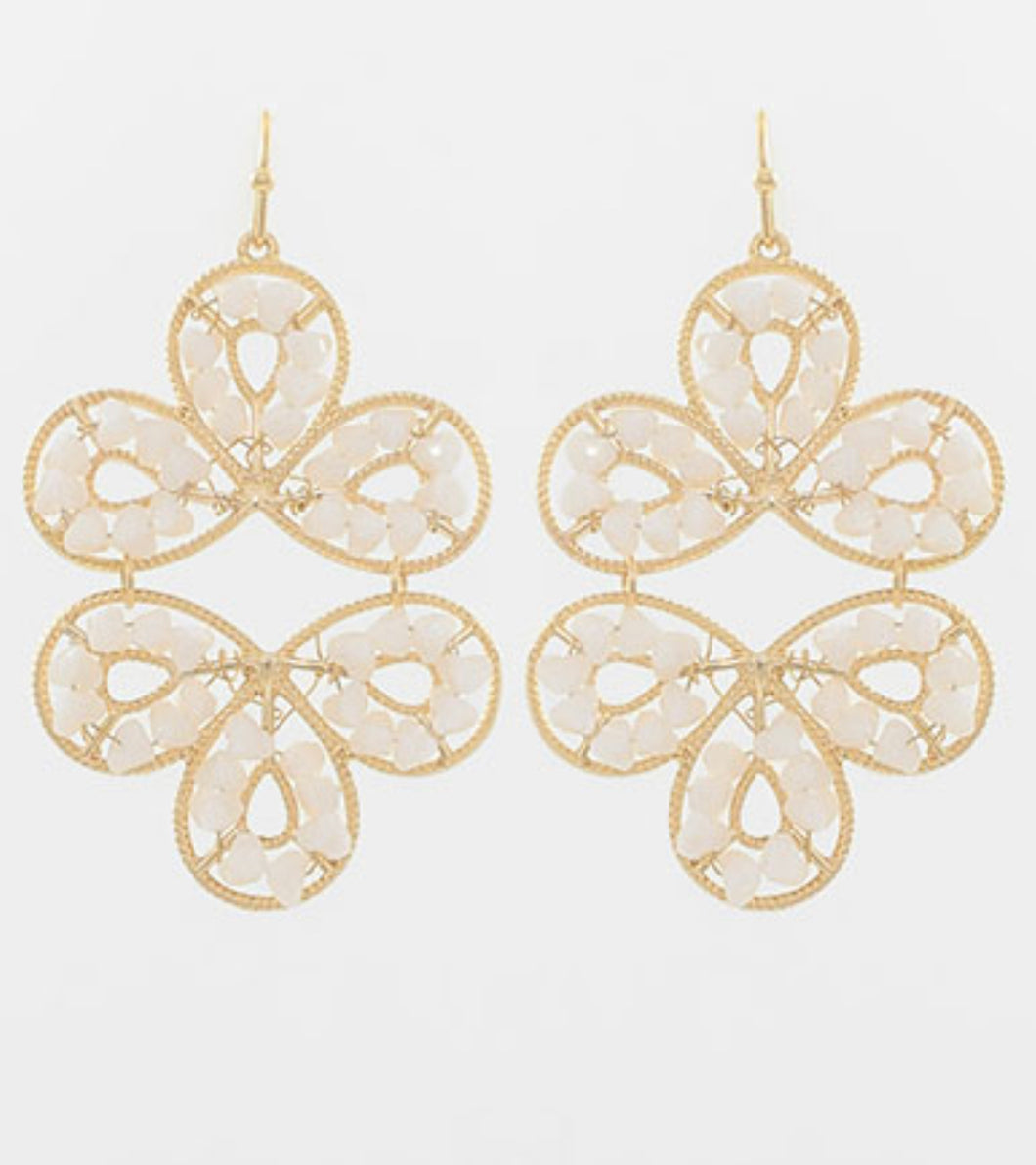 Ivory gold beaded dangle earrings