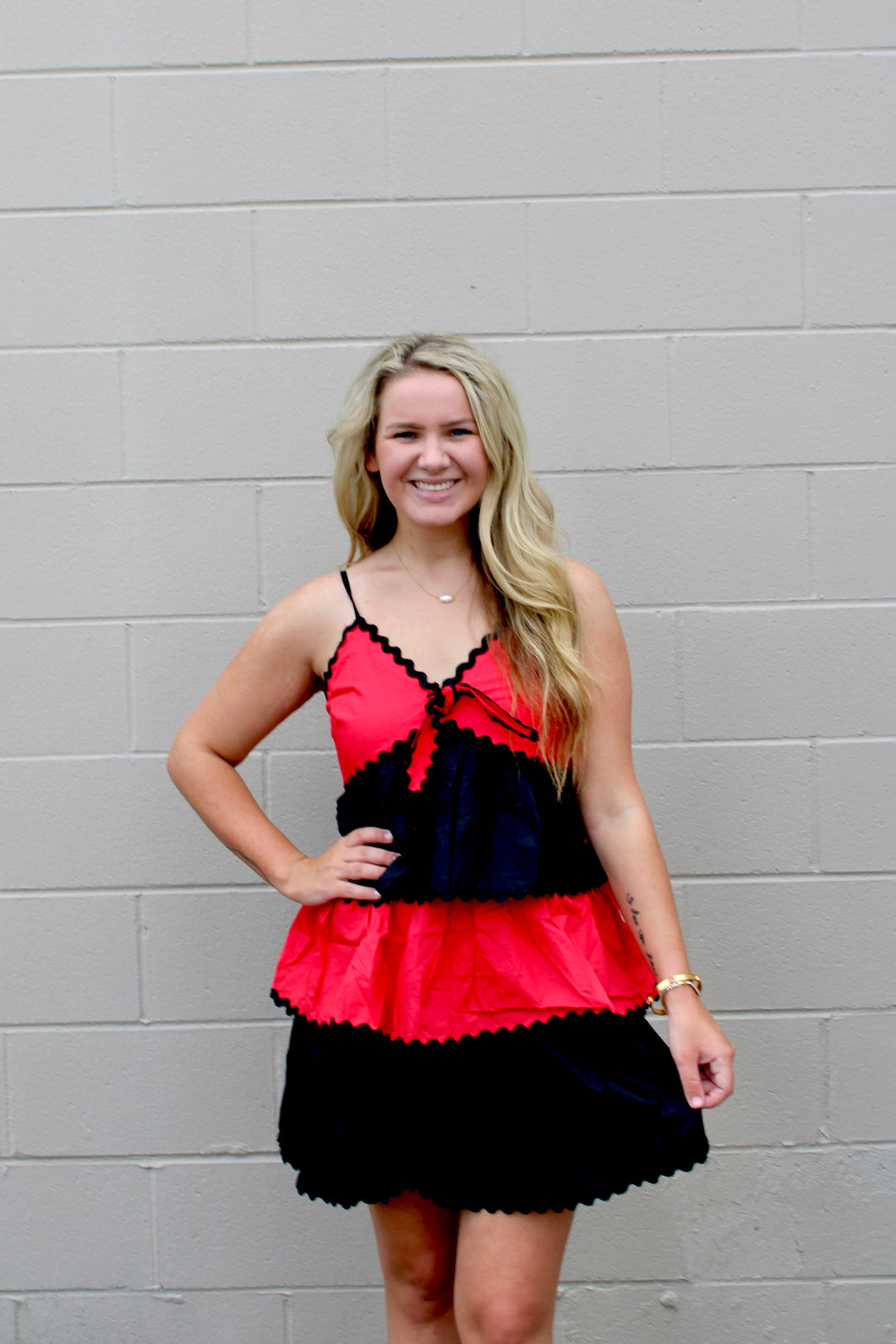 Red black ric rac tie dress