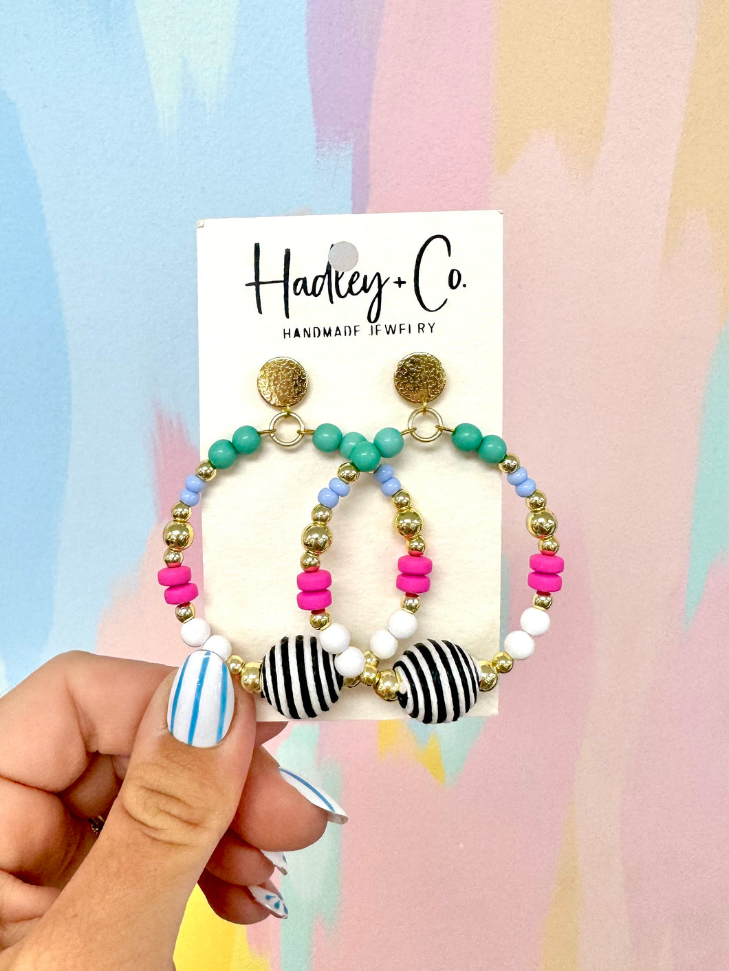 Teal pink stripe Hadley + co earrings