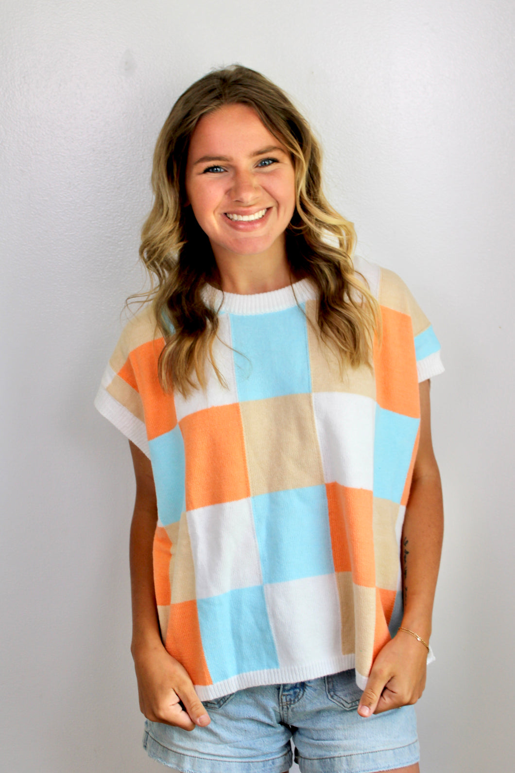 Orange mint colorblock top