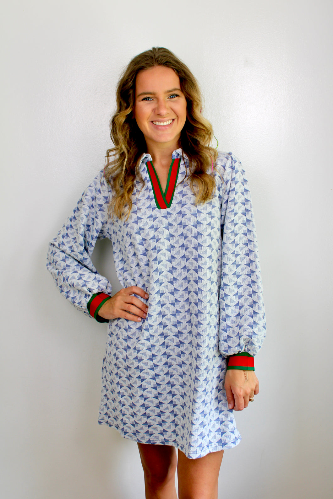 Geo contrast blue dress