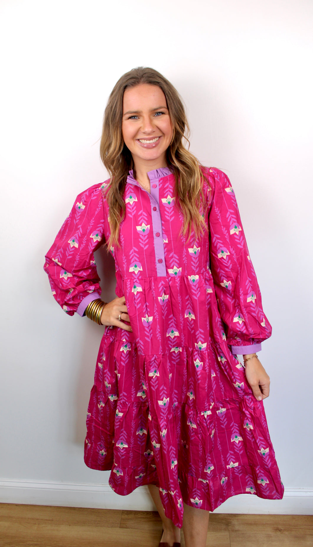 Magenta floral midi dress