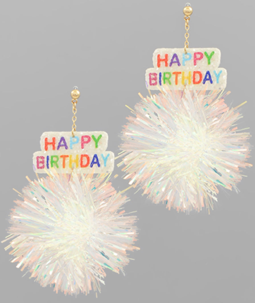 Iridescent happy birthday earrings￼