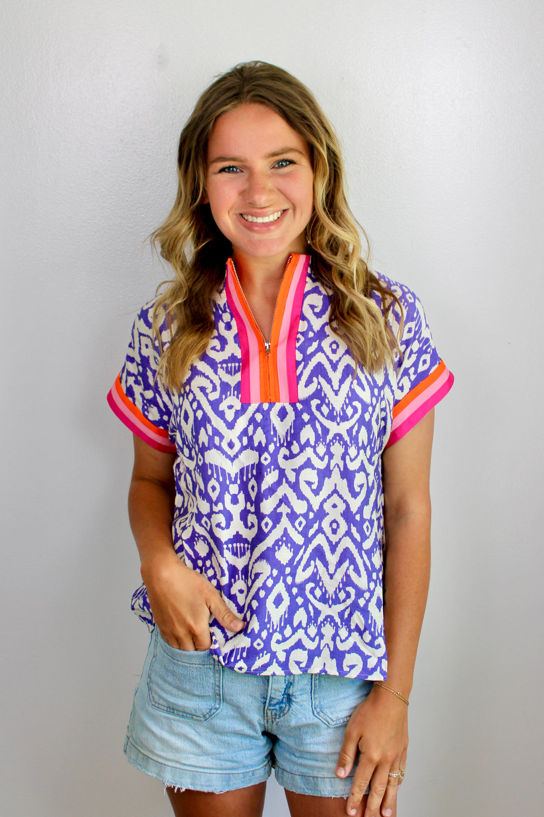 Purple pink orange zip top