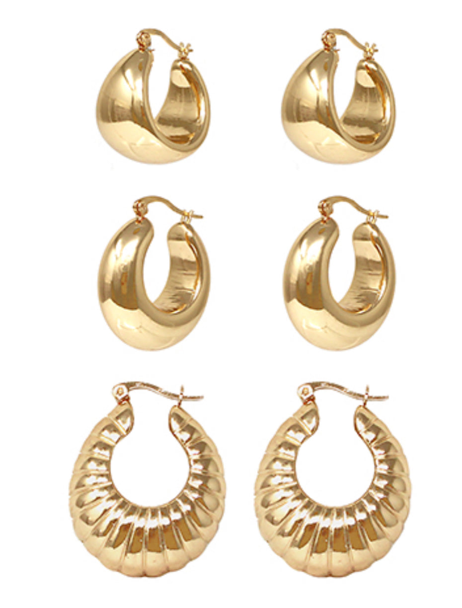 Textured gold hoop pack