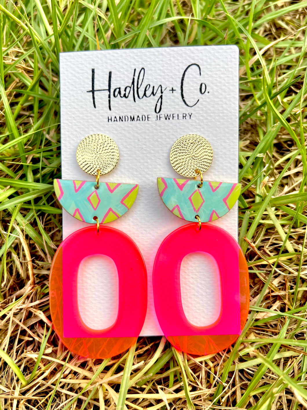 Neon pink Aztec Hadley + co earrings