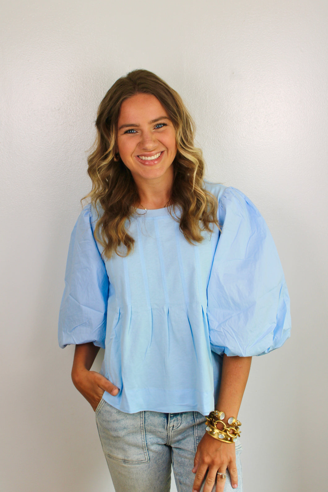 Blue puff sleeve top- last chance