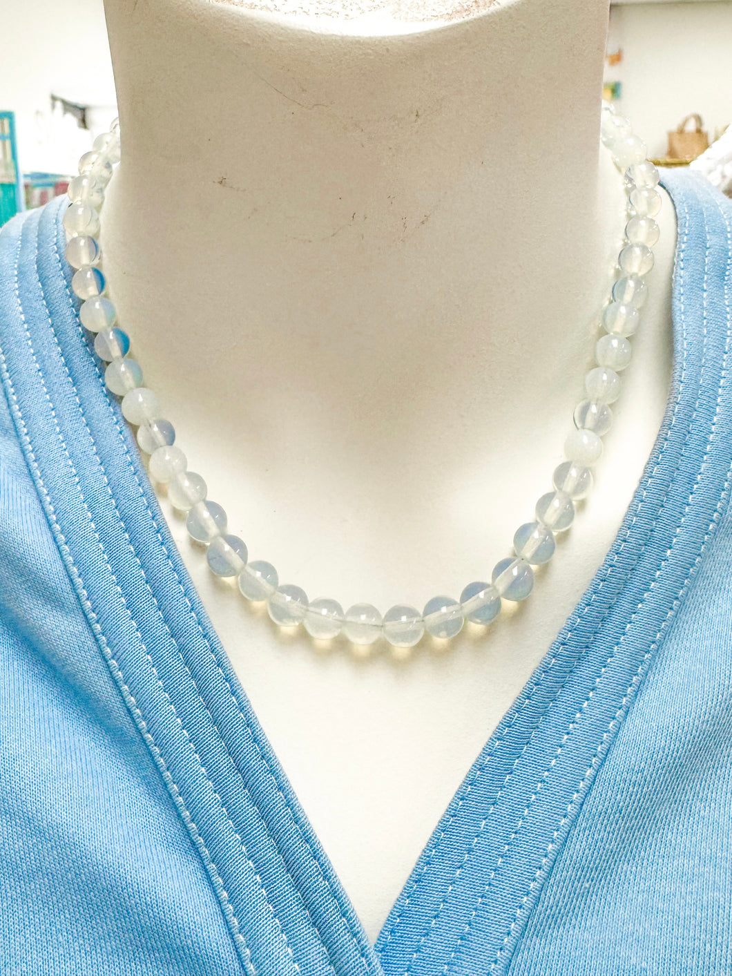 Milky clear beaded necklace- hart designs