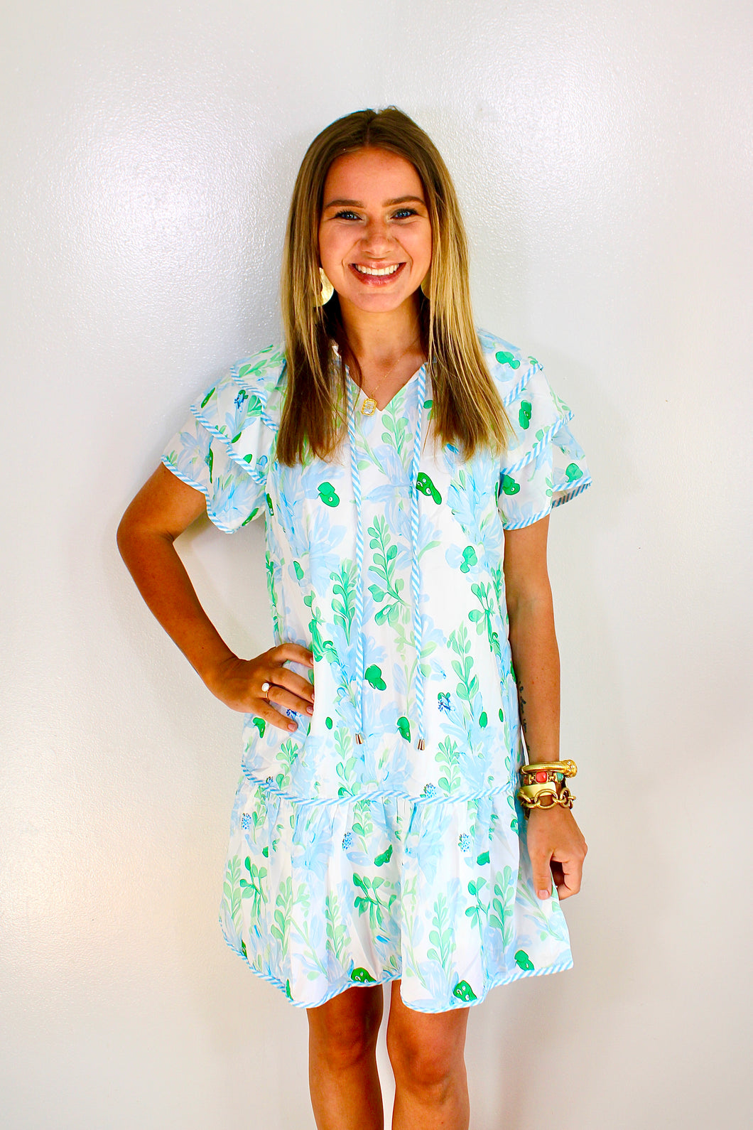 Blue green floral dress