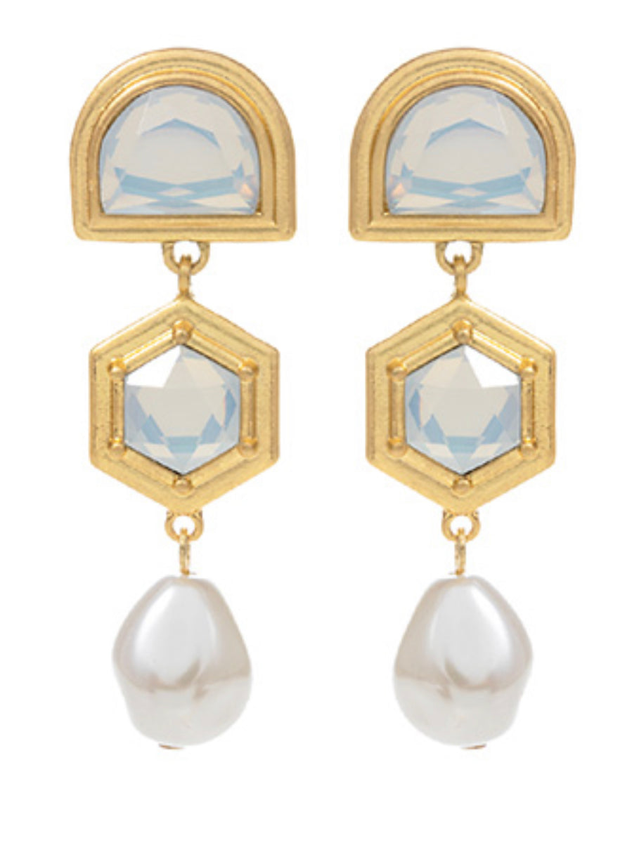 Stoned gold pearl earrings