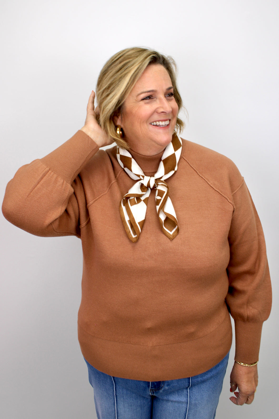 Brown mock neck sweater