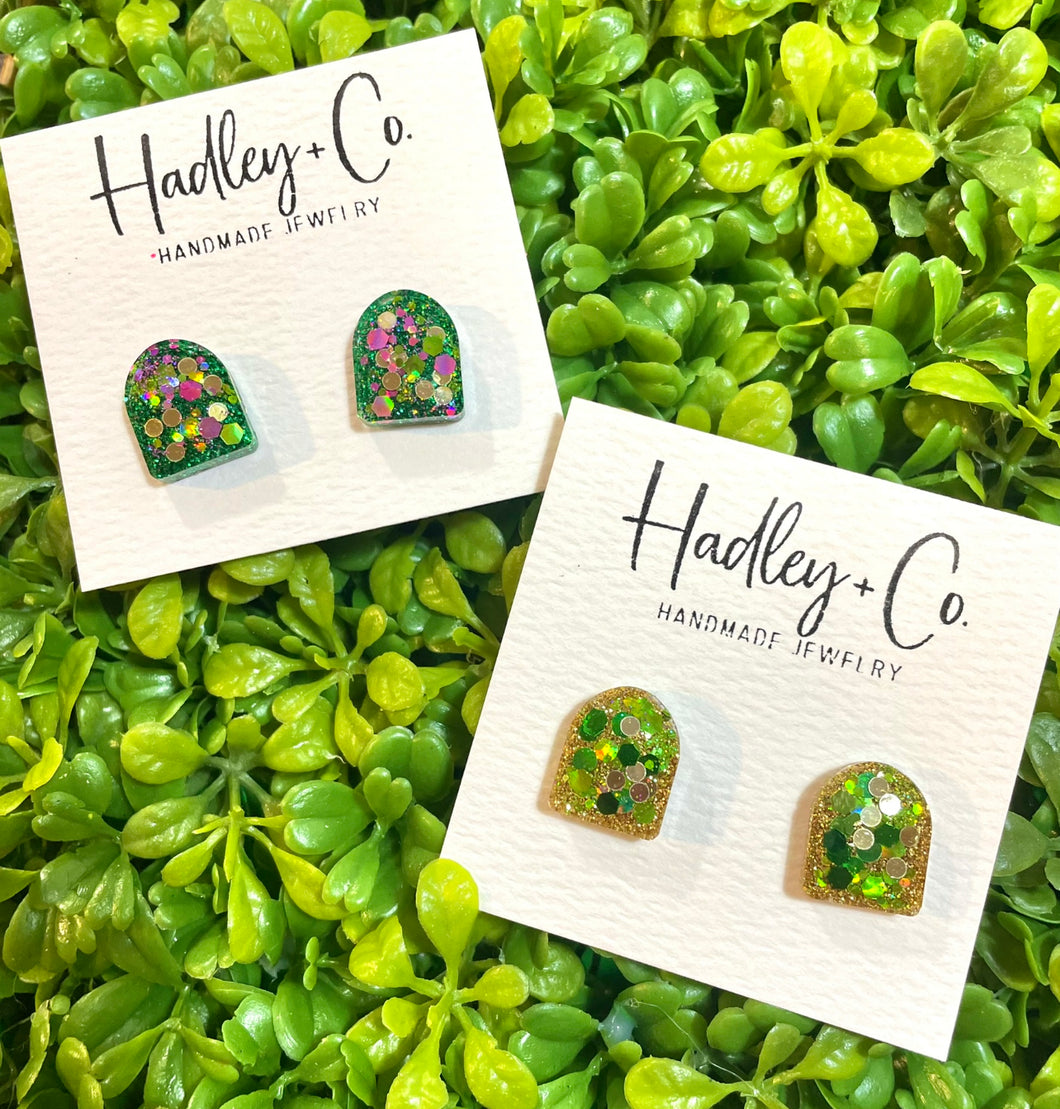 Green confetti Hadley + co stud earrings
