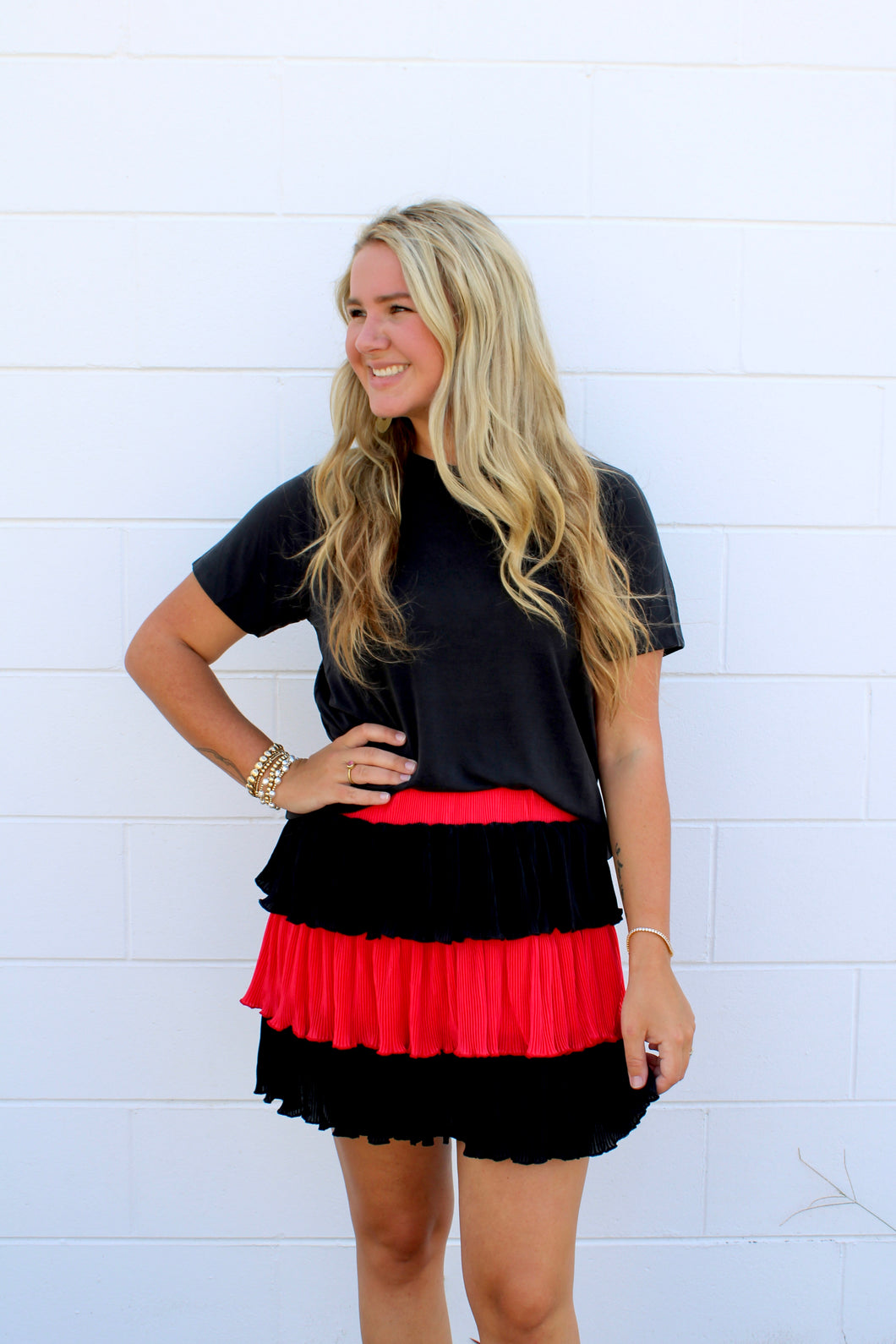 Red black ruffle skort