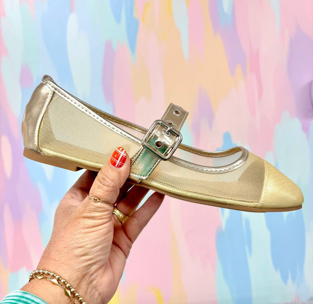 Gold ballet flat shoes