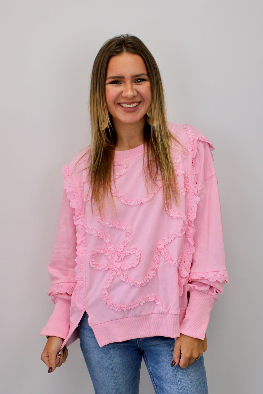 Bow pink pullover