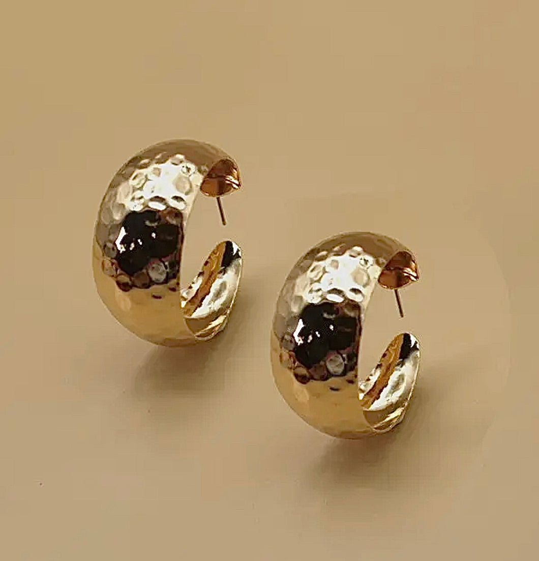 Gold hammered hoop earrings