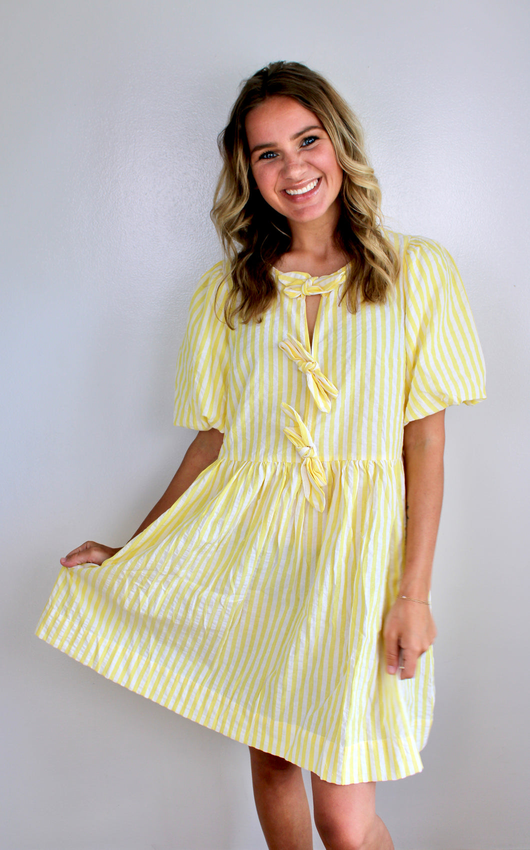 Yellow stripe baby doll dress