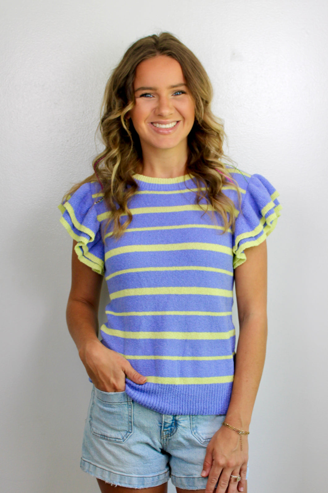 Peri blue & lime top