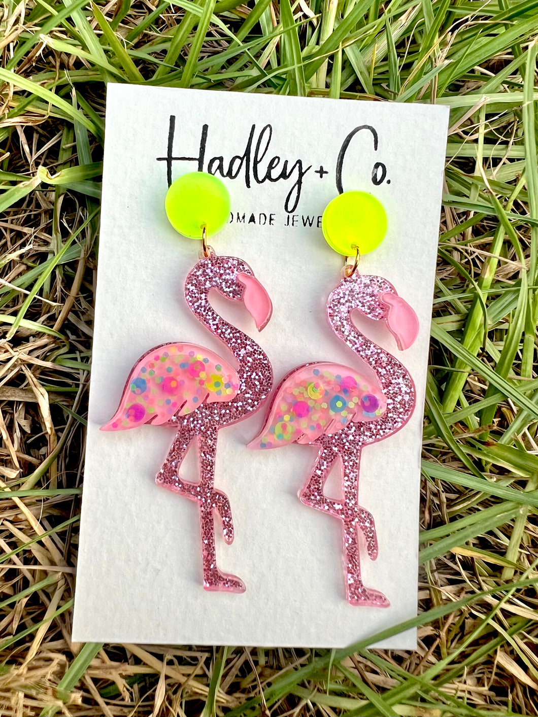 Neon yellow flamingo Hadley + co earrings