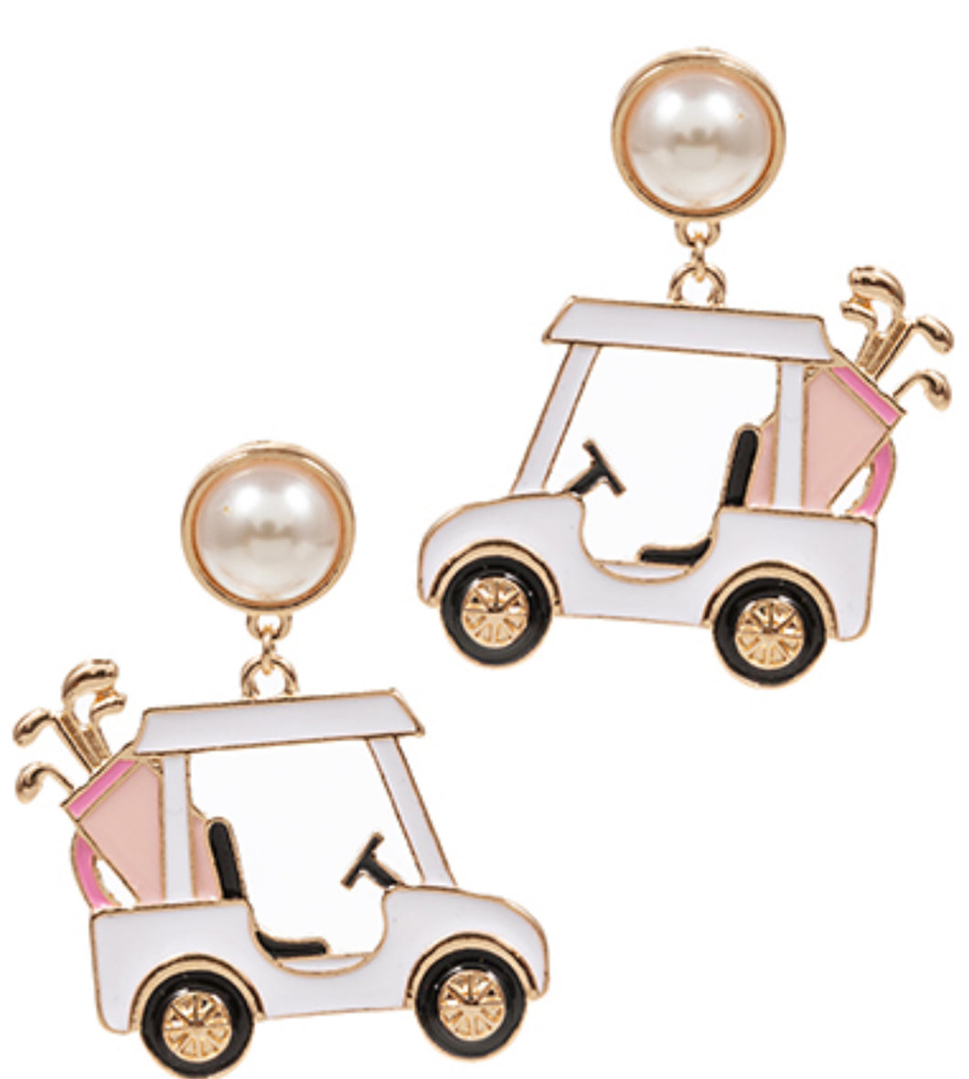 White golf cart earrings