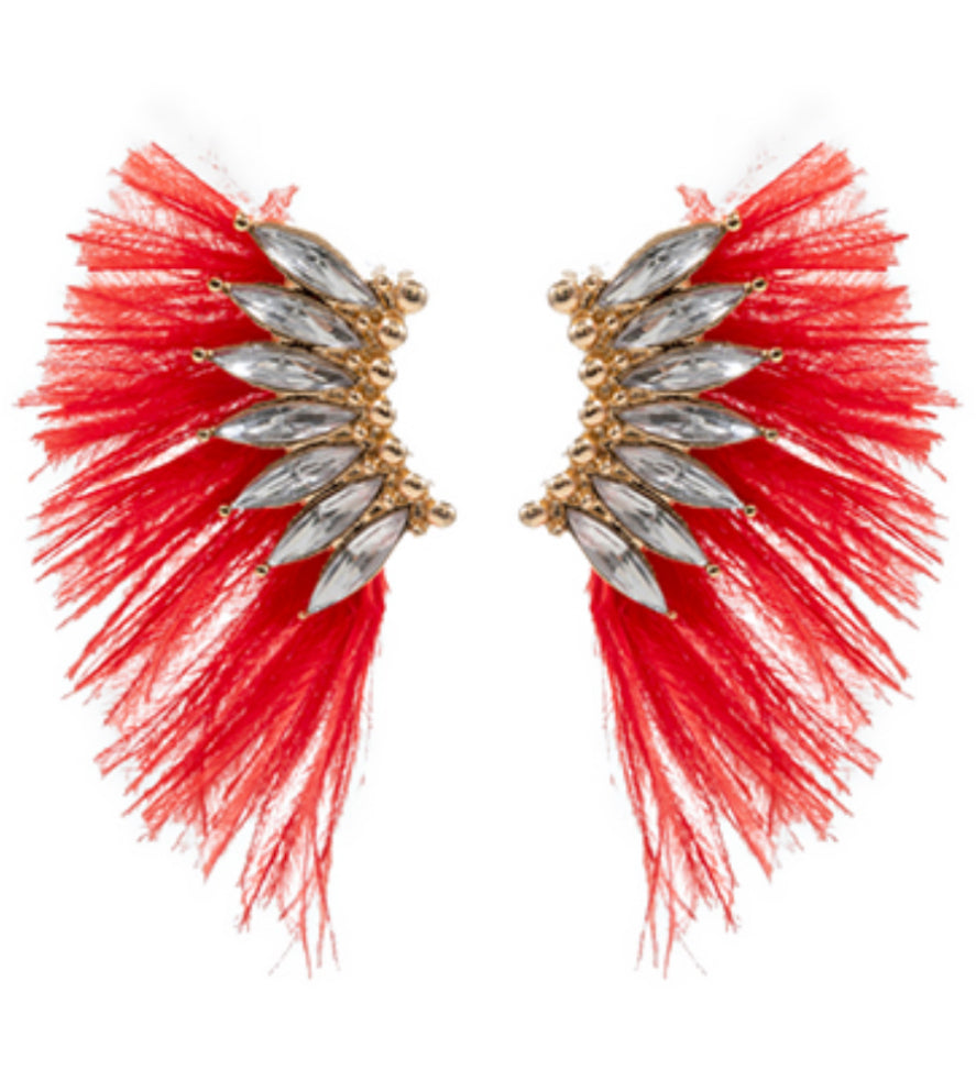 Red fan earrings