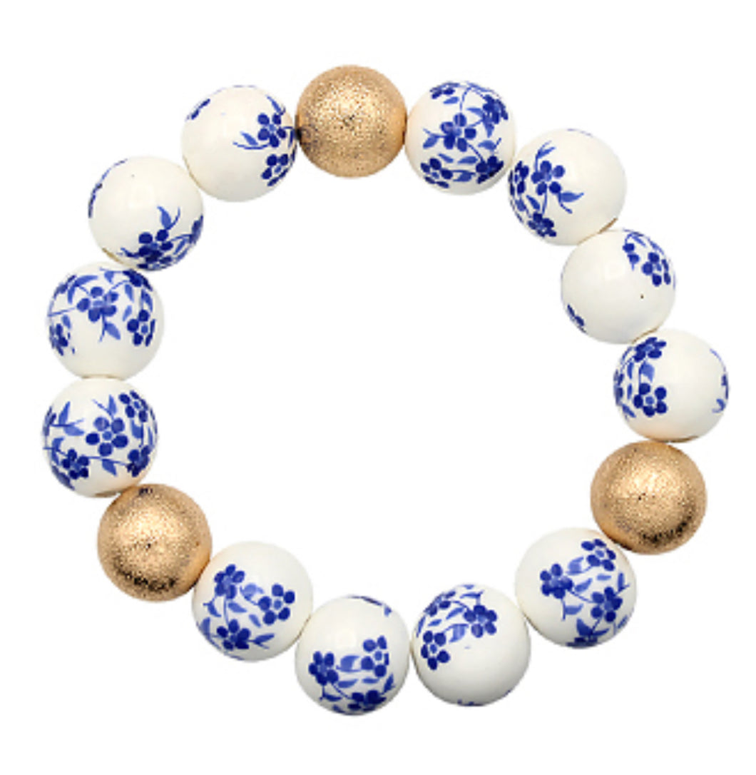 Blue floral gold single bracelet
