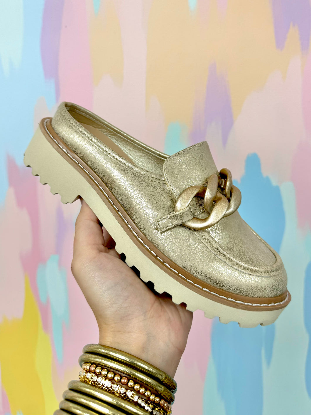 Gold chain shoes